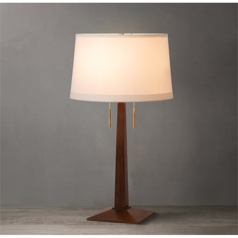 Pemberly Row Taper Table Lamp - Dark Walnut Wood Finish White Linen Shade