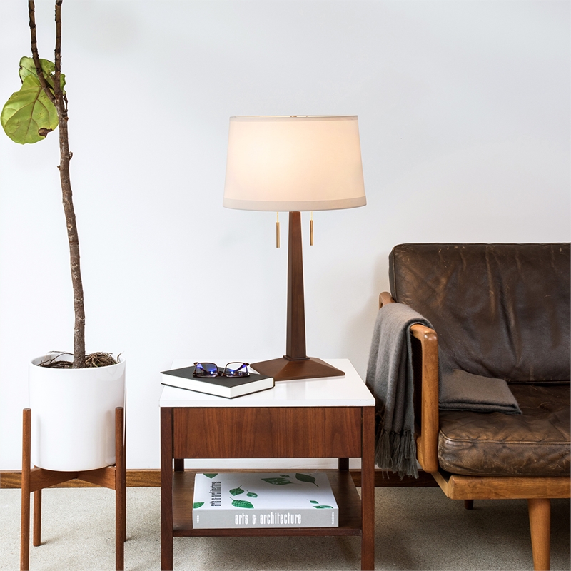 Pemberly Row Taper Table Lamp - Dark Walnut Wood Finish White Linen Shade