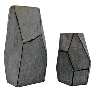 Pemberly Row Set of 2 Decorative Handmade Glass Stone Essence Vase in Grey