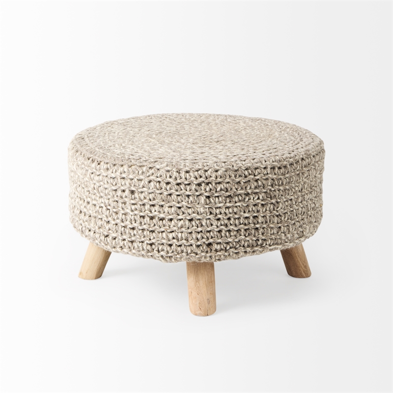 Pemberly Row Contemporary 24Lx24Wx14H Light Gray 4 Legged Wool Stool