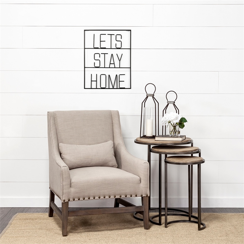 Pemberly Row Let'S Stay Home Metal Wall Sign Cut-Out Typography in Black