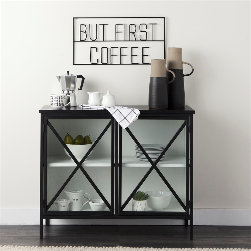 Pemberly Row But First Coffee Metal Wall Sign Cut-Out Typography in Black