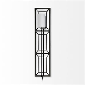 Pemberly Row 12.2X55 Black Metal with White Fabric Shade Rectangular Wall Sconce