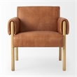 Pemberly Row Brown Faux Leather Fabric with Light Wood Accent Chair