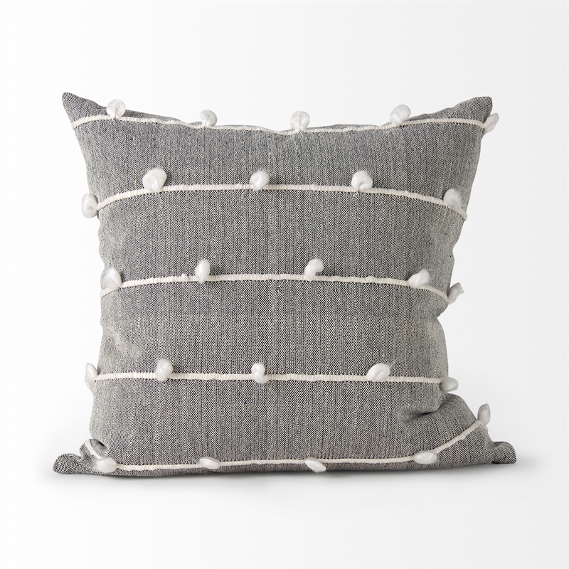 Pemberly Row 20x20 Navy And Cream With White Detail Decorative Pillow Cover