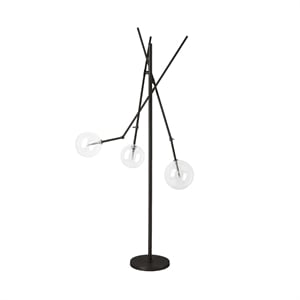 Pemberly Row 84&quot Black Metal Glass Globe Three Light Floor Lamp