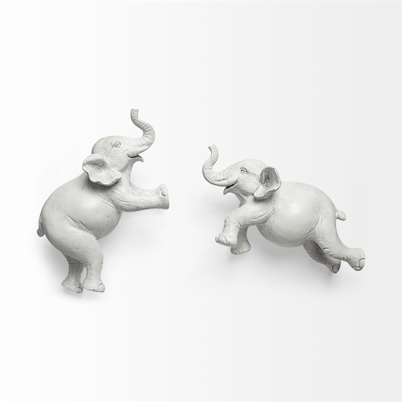 Pemberly Row Contemporary Set of 2 White Elephant Wall Decorations