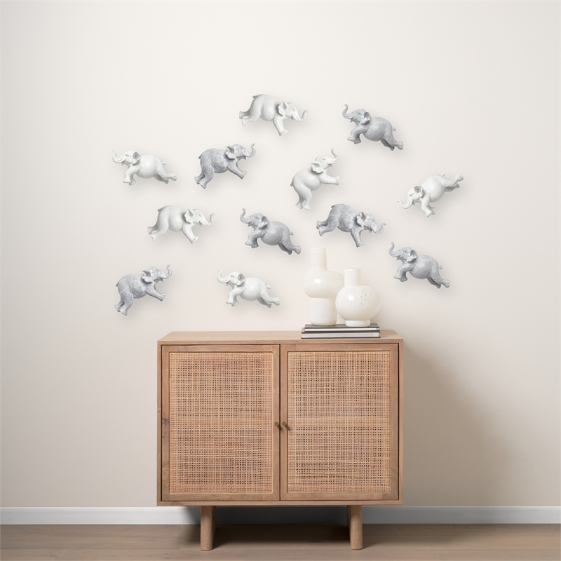 Pemberly Row Contemporary Set of 2 White Elephant Wall Decorations