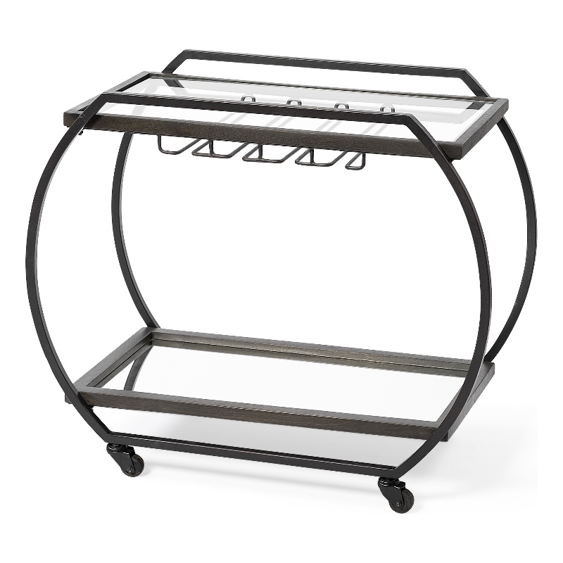Pemberly Row Contemporary Black Metal And Glass Two Tier Bar Cart