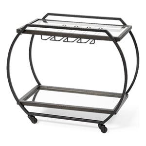 Pemberly Row Contemporary Black Metal And Glass Two Tier Bar Cart