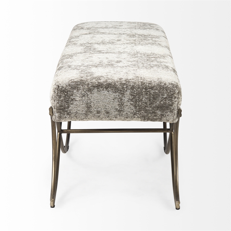 Pemberly Row Light And Dark Gray Fabric Seat with Antique Gold Metal Frame Bench