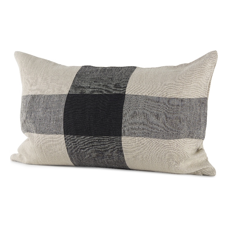 Pemberly Row 13Lx21W Beige And Black Fabric Plaid Decorative Pillow Cover