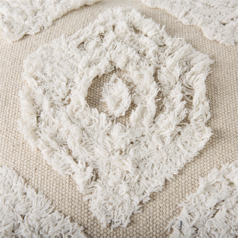 Pemberly Row Contemporary 16Lx16Wx16H Cream/Beige Patterned Cotton Pouf