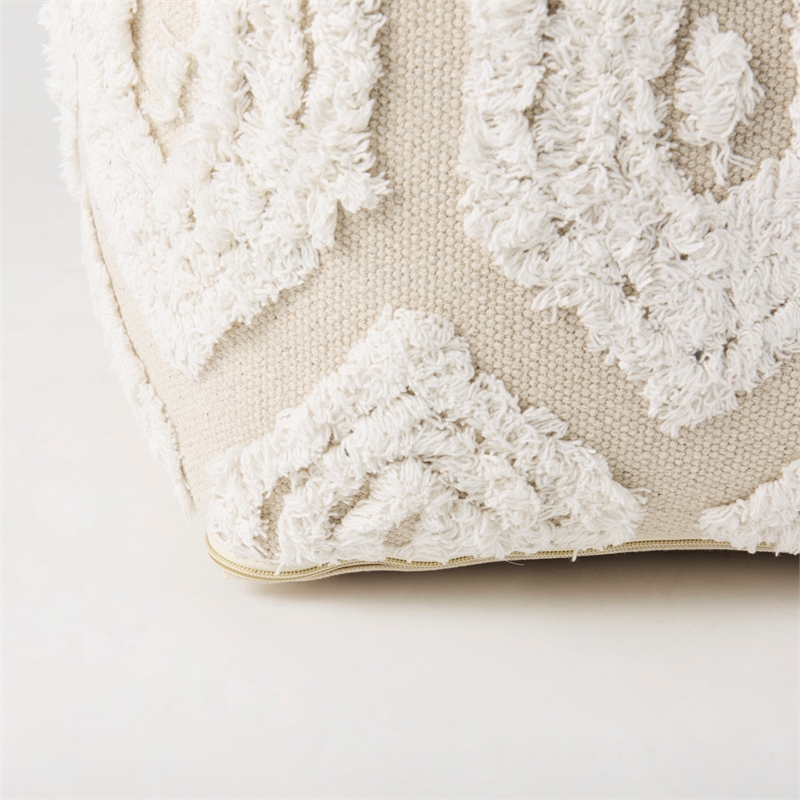Pemberly Row Contemporary 16Lx16Wx16H Cream/Beige Patterned Cotton Pouf