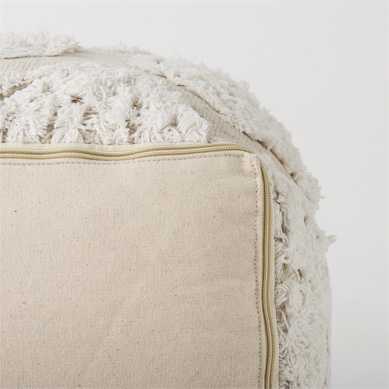 Pemberly Row Contemporary 16Lx16Wx16H Cream/Beige Patterned Cotton Pouf