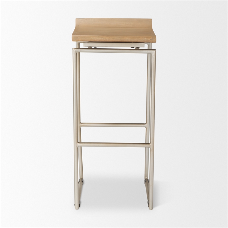 Pemberly Row 14Lx15.8Wx31.8H Brown Wood with Silver Metal Frame Barstool