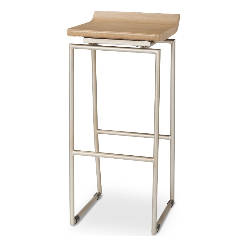 Pemberly Row 14Lx15.8Wx31.8H Brown Wood with Silver Metal Frame Barstool