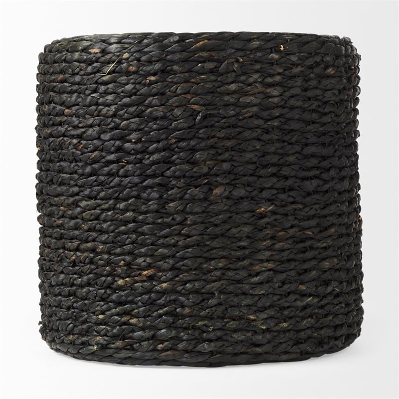 Pemberly Row 17.7Lx17.7Wx17.7H Black Cornhusk And Water Hyacinth Round Pouf