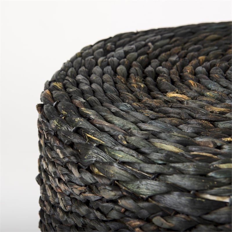 Pemberly Row 17.7Lx17.7Wx17.7H Black Cornhusk And Water Hyacinth Round Pouf