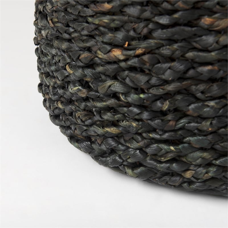 Pemberly Row 17.7Lx17.7Wx17.7H Black Cornhusk And Water Hyacinth Round Pouf