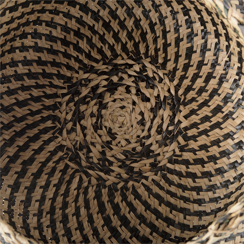 Pemberly Row Light/Dark Brown Cross Patterend Belly Seagrass Basket in Set of 3