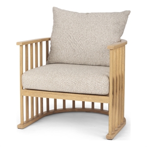 Pemberly Row Beige Fabric with Light Brown Wood Accent Chair