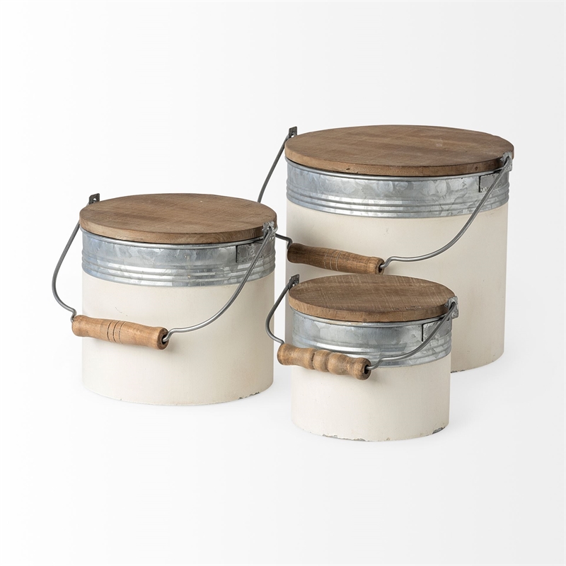 Pemberly Row Contemporary Set of 3 White Metal Storage Boxes