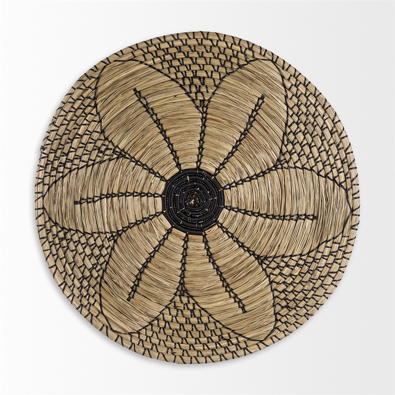 Pemberly Row Light Brown Seagrass with Black String Round Wall Hanging Plate