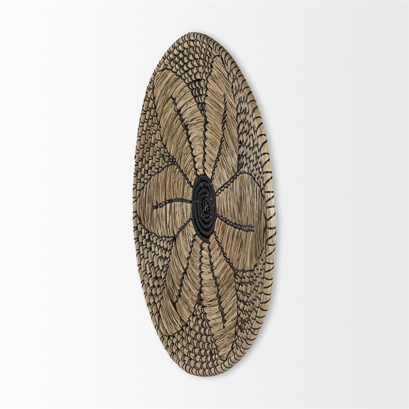 Pemberly Row Light Brown Seagrass with Black String Round Wall Hanging Plate