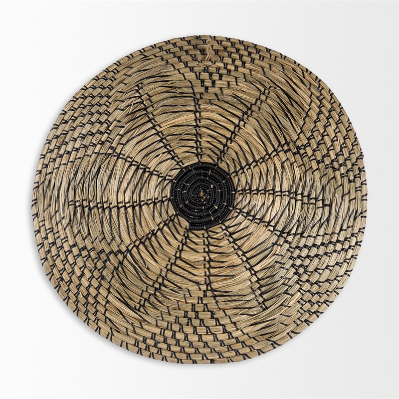 Pemberly Row Light Brown Seagrass with Black String Round Wall Hanging Plate