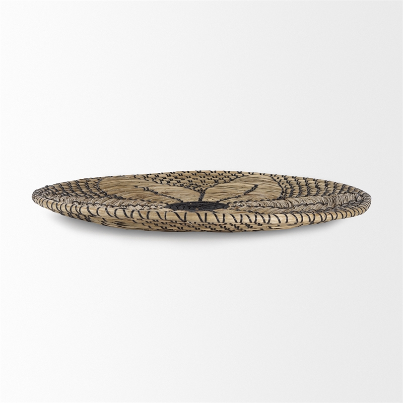 Pemberly Row Light Brown Seagrass with Black String Round Wall Hanging Plate