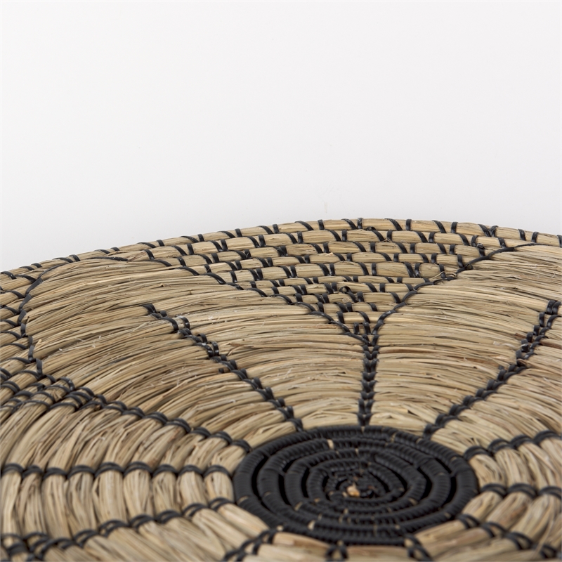 Pemberly Row Light Brown Seagrass with Black String Round Wall Hanging Plate