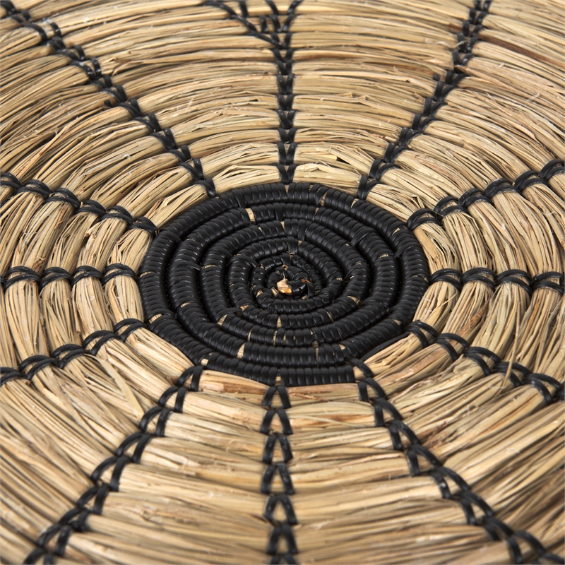 Pemberly Row Light Brown Seagrass with Black String Round Wall Hanging Plate