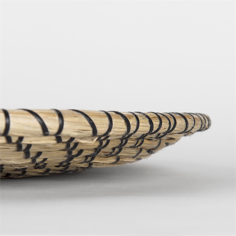 Pemberly Row Light Brown Seagrass with Black String Round Wall Hanging Plate