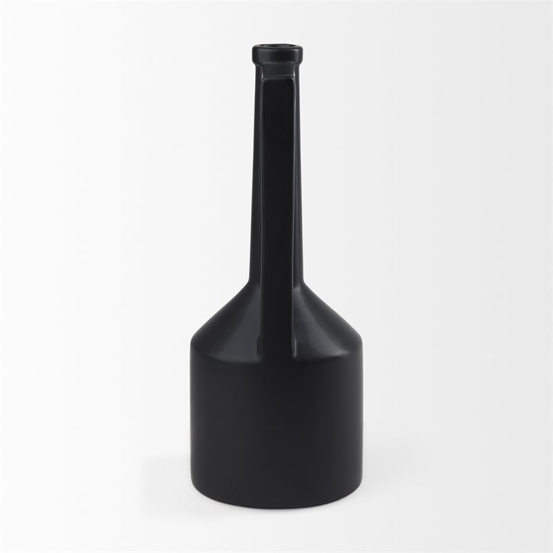 Pemberly Row Contemporary 17.1H Large Matte Black Ceramic Jug Vase