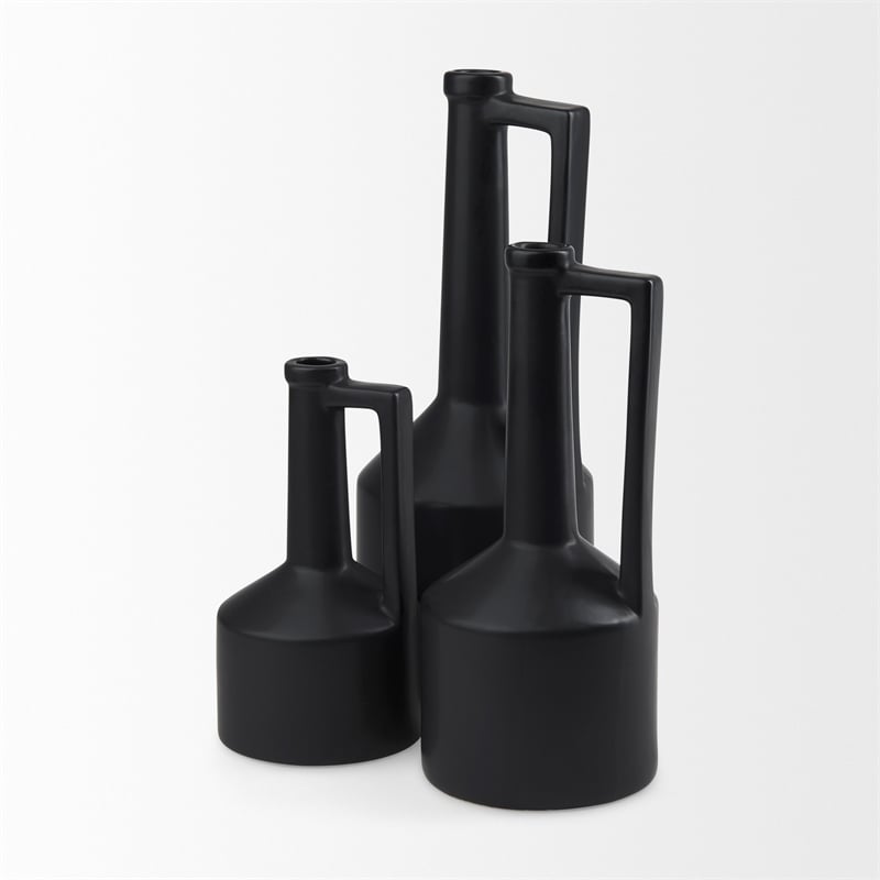 Pemberly Row Contemporary 17.1H Large Matte Black Ceramic Jug Vase