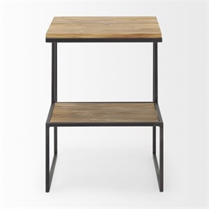 Pemberly Row 22&quotH Square 2-Tier Wood with Black Metal Accent Table in Brown