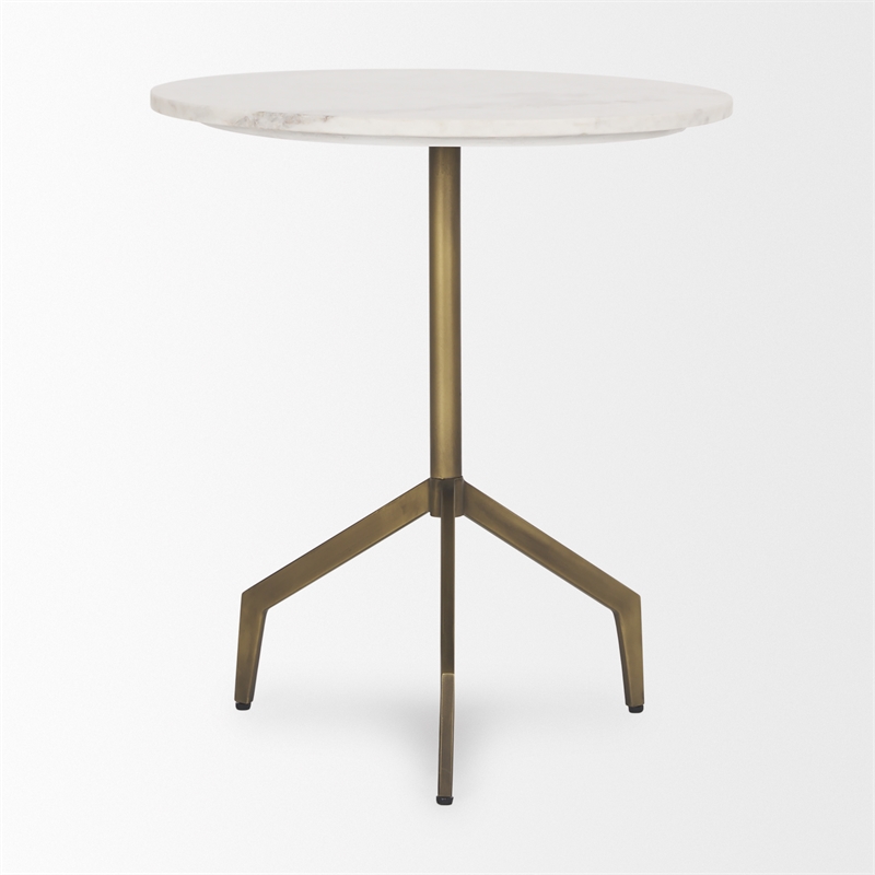 Pemberly Row Contemporary Marble Top 3 Prong Gold Metal Base End Table