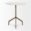 Pemberly Row Contemporary Marble Top 3 Prong Gold Metal Base End Table