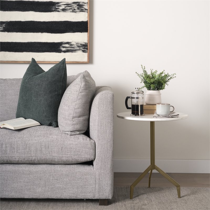 Pemberly Row Contemporary Marble Top 3 Prong Gold Metal Base End Table