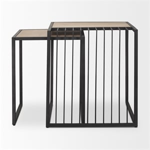 Pemberly Row Black Metal with Light Wood Nesting End/Side Table in Brown