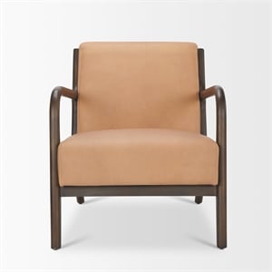 Pemberly Row Accent Chair with Dark Brown Wood And Tan Genuine Leather