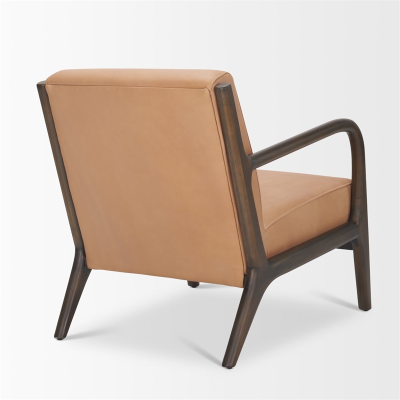 Pemberly Row Accent Chair with Dark Brown Wood And Tan Genuine Leather