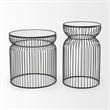 Pemberly Row Set of 2 Round Black Metal with Glass Accent Tables