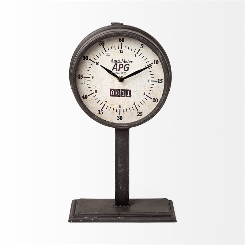 Pemberly Row Contemporary Black Metal Round Face Table Clock