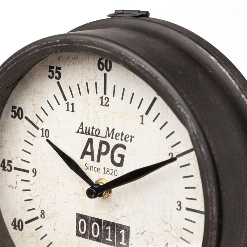 Pemberly Row Contemporary Black Metal Round Face Table Clock