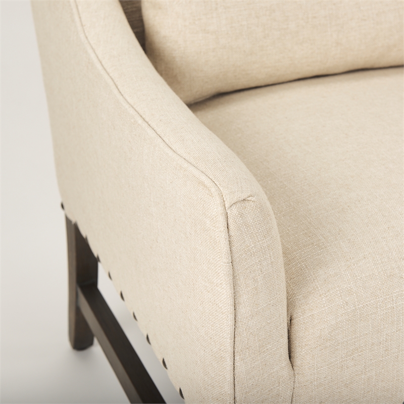 Pemberly Row Contemporary Cream Linen Fabric And Wood Accent Chair