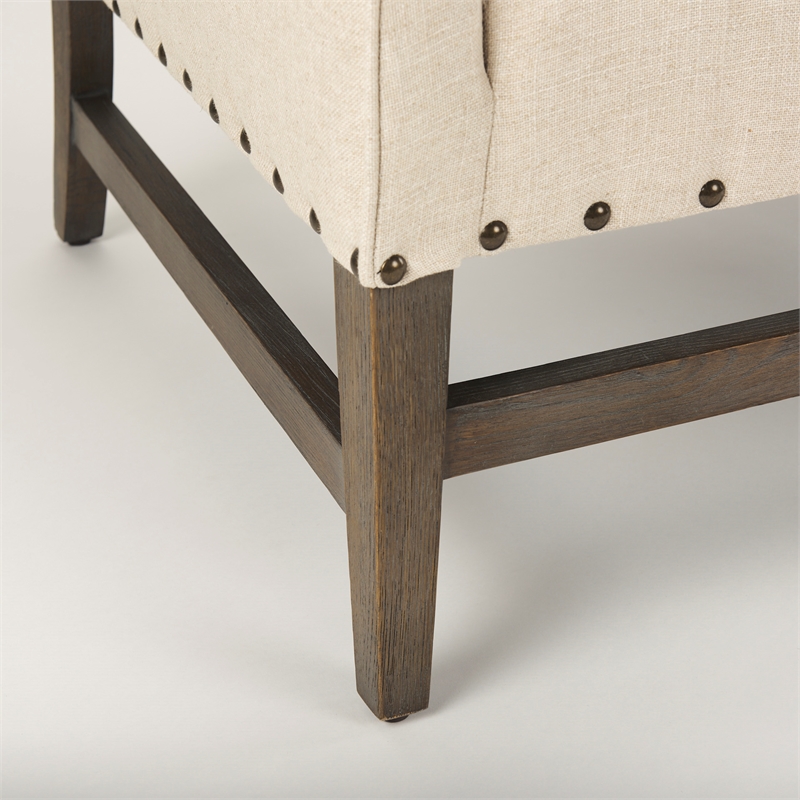 Pemberly Row Contemporary Cream Linen Fabric And Wood Accent Chair