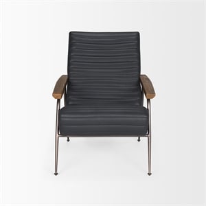 Pemberly Row Black Leather with Black Metal Frame Accent Chair