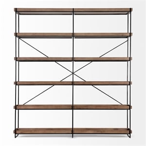 Pemberly Row Medium Brown Wood And Iron Five Tray Shelf Shelving Unit